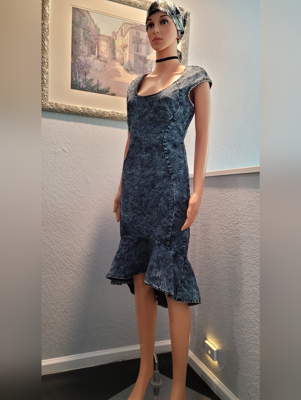 Vibrant Stretch Denim Dress, L